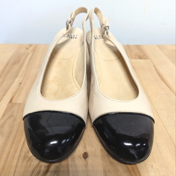 Stuart Weitzman Cap Toe Slingback Wedges 7.5 Narrow Spectators Black Nude - Picture 1 of 12